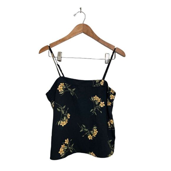BP Floral Tank Top Medium Spaghetti‎ Adjustable Strap Cottage Fest Boho Black - Picture 1 of 5